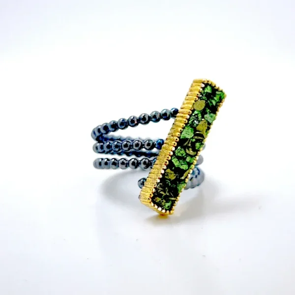 Χειροποίητο ορθογώνιο δαχτυλίδι από ασήμι με κρυστάλλους D386