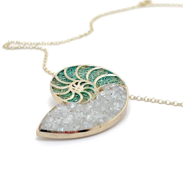 Χειροποίητο Κολιέ Θαλασσινό Σαλιγκάρι με Κρυστάλλους K1072